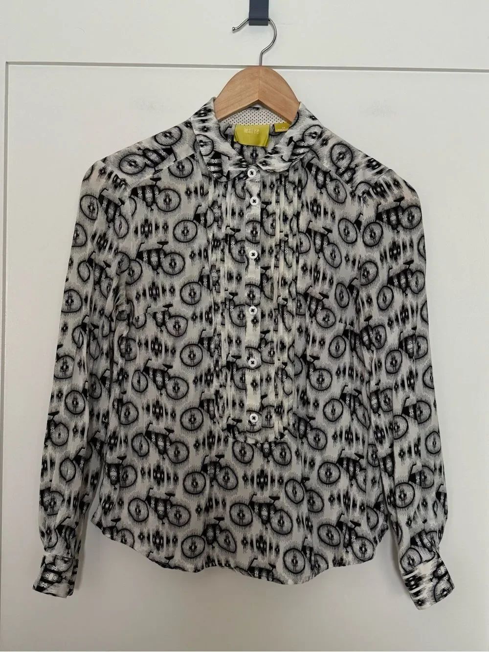 Maeve Anthropologie Anni Popover Pintuck Blouse Sz 4 P Bicycle Print Long Sleeve